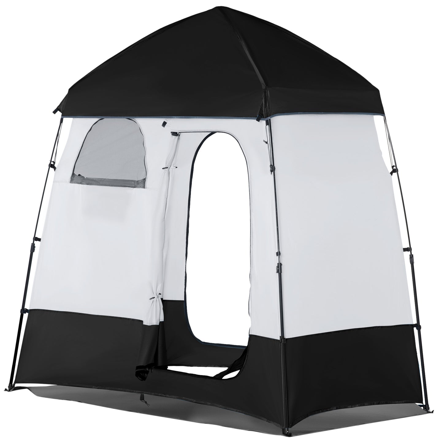 Pop Up Shower Tent, Portable Privacy Shelter for 2 Persons, Changing Room with 2 Windows, 3 Doors, Carrying Bag, Grey and Black Camping Tents Multi Colour  at Gallery Canada