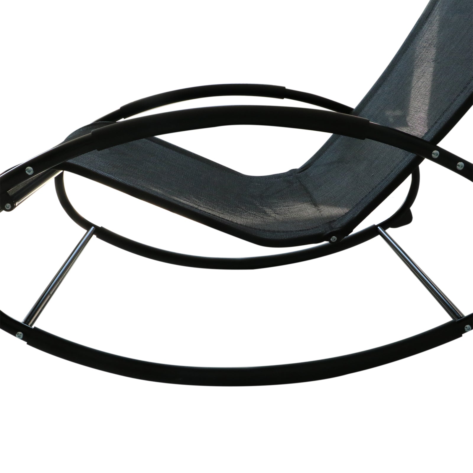 Patio Texteline Rocking Lounge Chair Orbital Zero Gravity Rocker Outdoor Recliner Seat w/ Padded Pillow Black Outdoor Rocking Chairs   at Gallery Canada