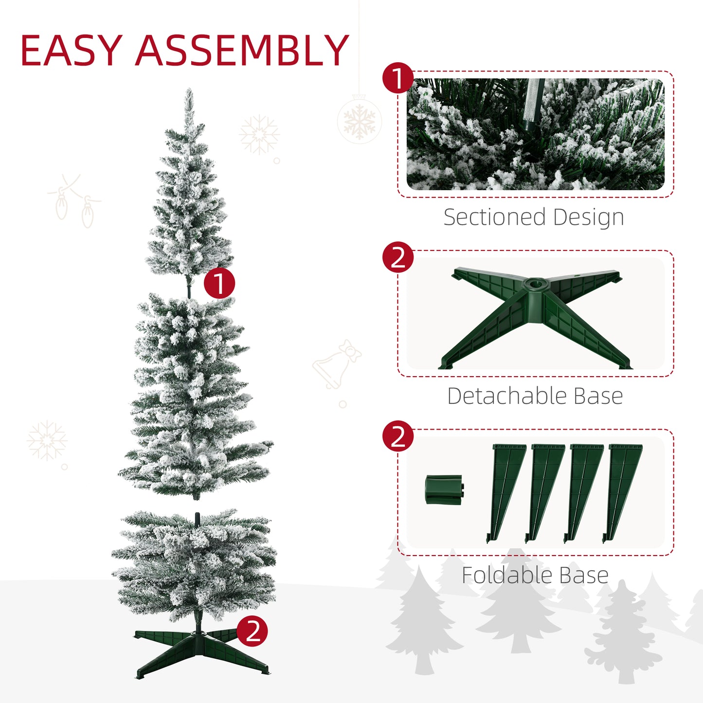 6ft Tall Pencil Artificial Christmas Tree, Holiday Décor with Snow Flocked Branches, Green Artificial Christmas Trees   at Gallery Canada