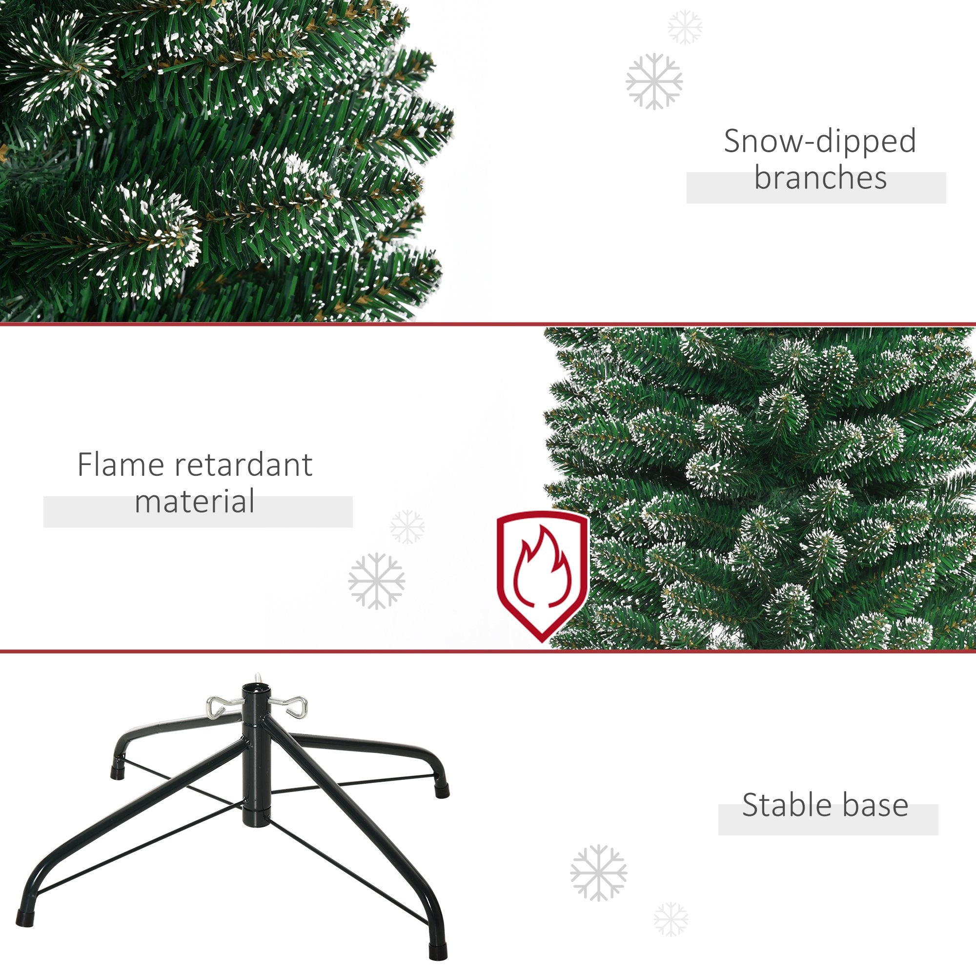 6FT Artificial Snow Dipped Christmas Tree Xmas Pencil Tree Holiday Home Indoor Decoration with Foldable Black Stand, Green Artificial Christmas Trees   at Gallery Canada