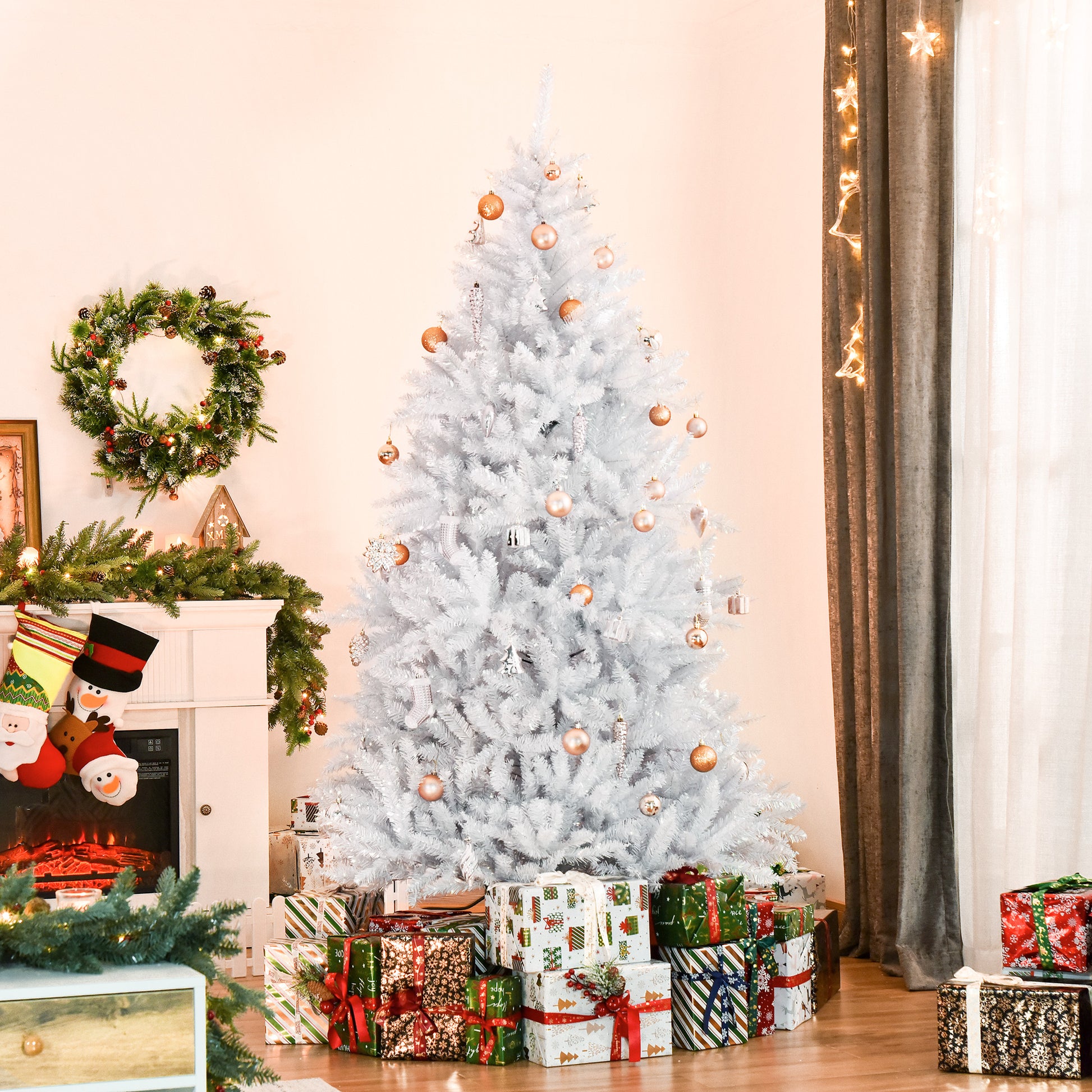 7FT Artificial Christmas Tree Holiday Xmas Tree with Foldable Feet Home Indoor Holiday Decoration White White Christmas Trees   at Gallery Canada