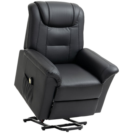 Electric Power Lift Chair for Elderly, PU Leather Recliner Sofa with Footrest and Remote Control for Living Room, Black Electric Power Lift Chairs Black  at Gallery Canada