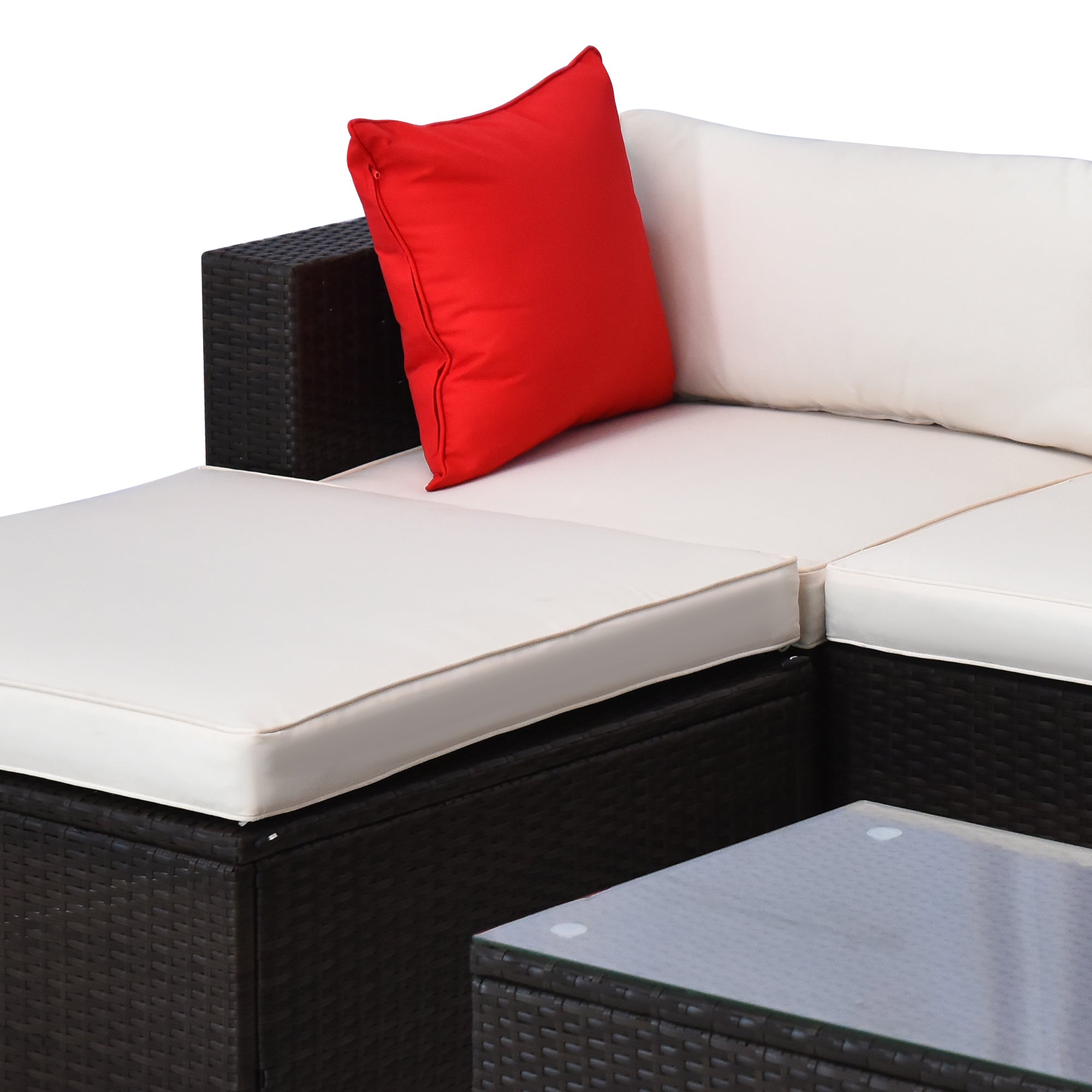 Modular 5-Piece PE Rattan Patio Sofa Set with Cushions and Glass Table, Cream Patio Furniture Sets   at Gallery Canada