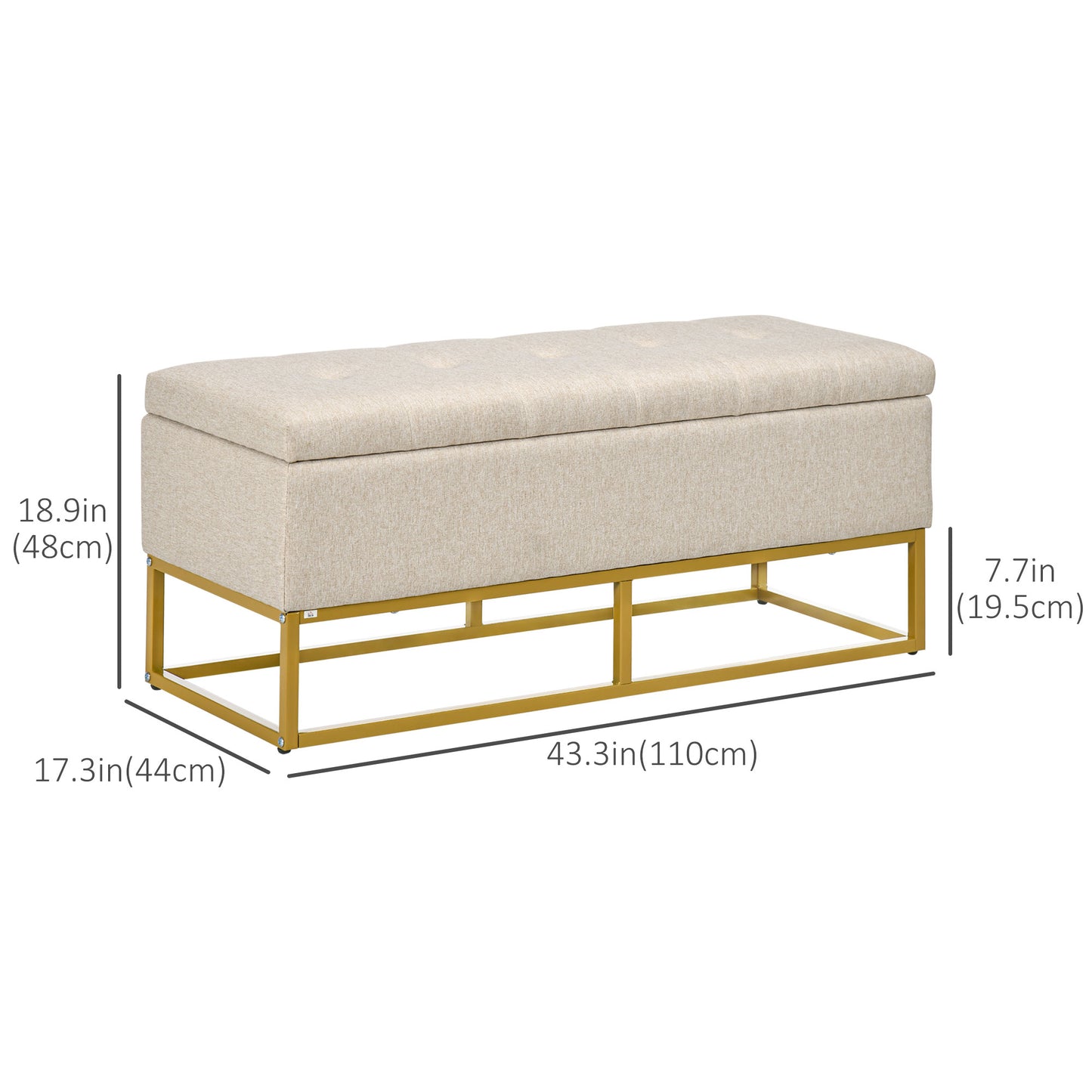 Storage Ottoman with Flip Top, Upholstered Storage Bench, Linen Fabric Footstool with Steel Legs for Living Room, Bedroom, Beige Storage Ottomans & Benches   at Gallery Canada