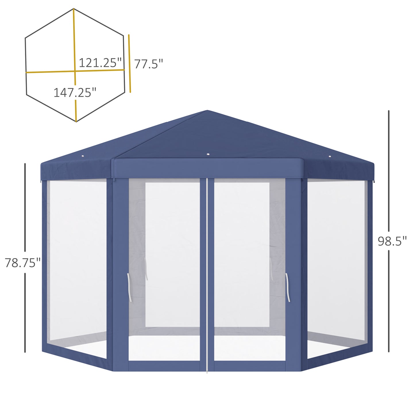 Φ13' Hexagon Party Tent Patio Gazebo Outdoor Activity Event Canopy Quick Sun Shelter Pavilion with Netting Mesh Sidewall Blue Canopy Tents   at Gallery Canada