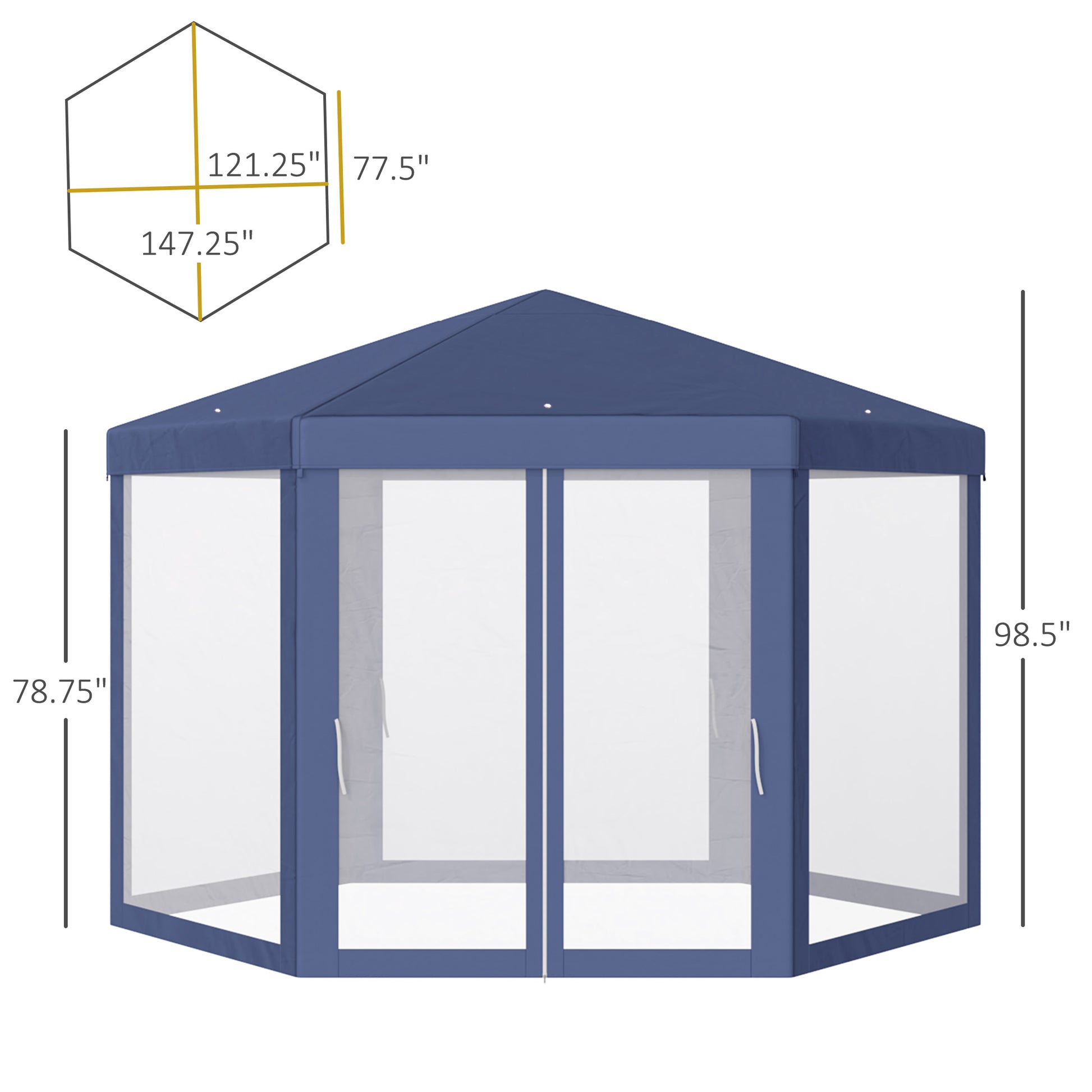 Φ13' Hexagon Party Tent Patio Gazebo Outdoor Activity Event Canopy Quick Sun Shelter Pavilion with Netting Mesh Sidewall Blue Canopy Tents   at Gallery Canada