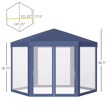 Φ13' Hexagon Party Tent Patio Gazebo Outdoor Activity Event Canopy Quick Sun Shelter Pavilion with Netting Mesh Sidewall Blue Canopy Tents   at Gallery Canada