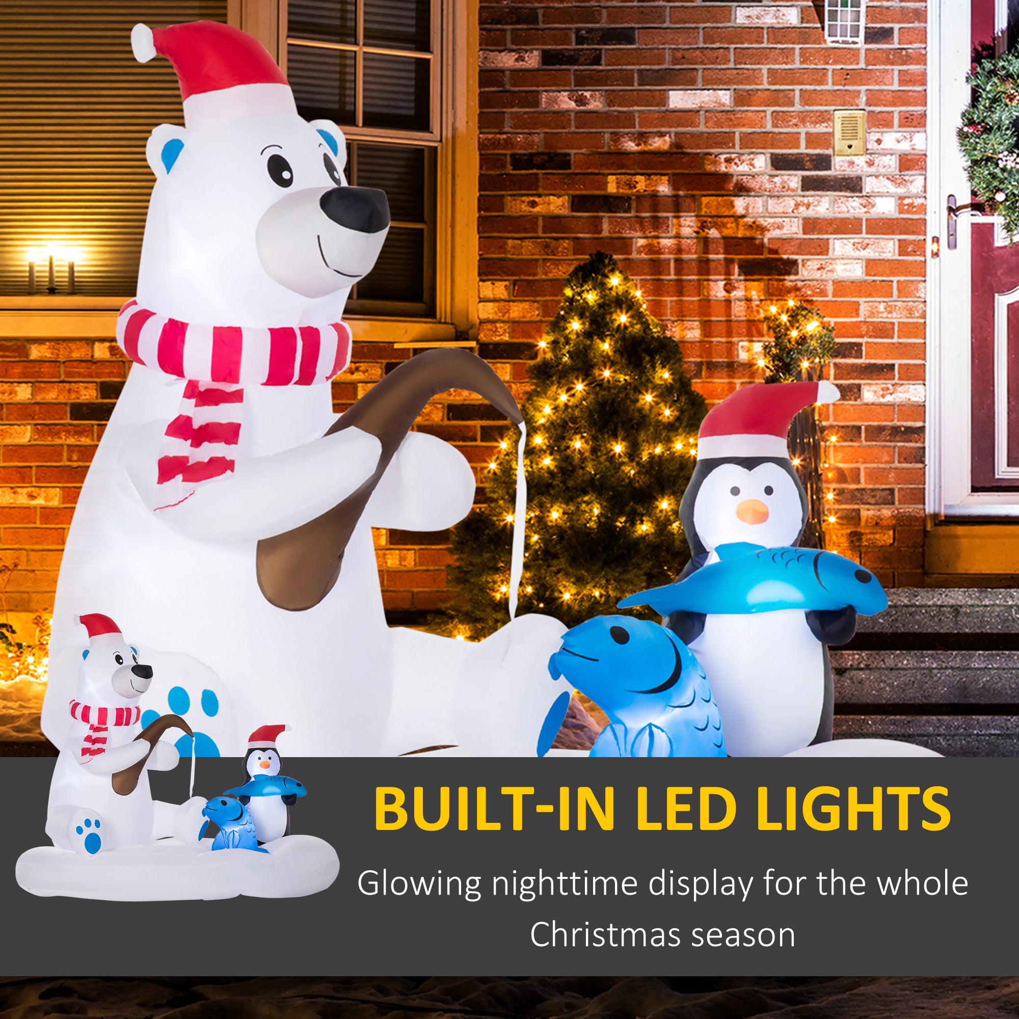 6ft Christmas Inflatable Polar Bear and Penguin with Santa's Hat Fishing on Board, Blow-Up Outdoor LED Yard Display for Lawn Garden Party Christmas Inflatables   at Gallery Canada