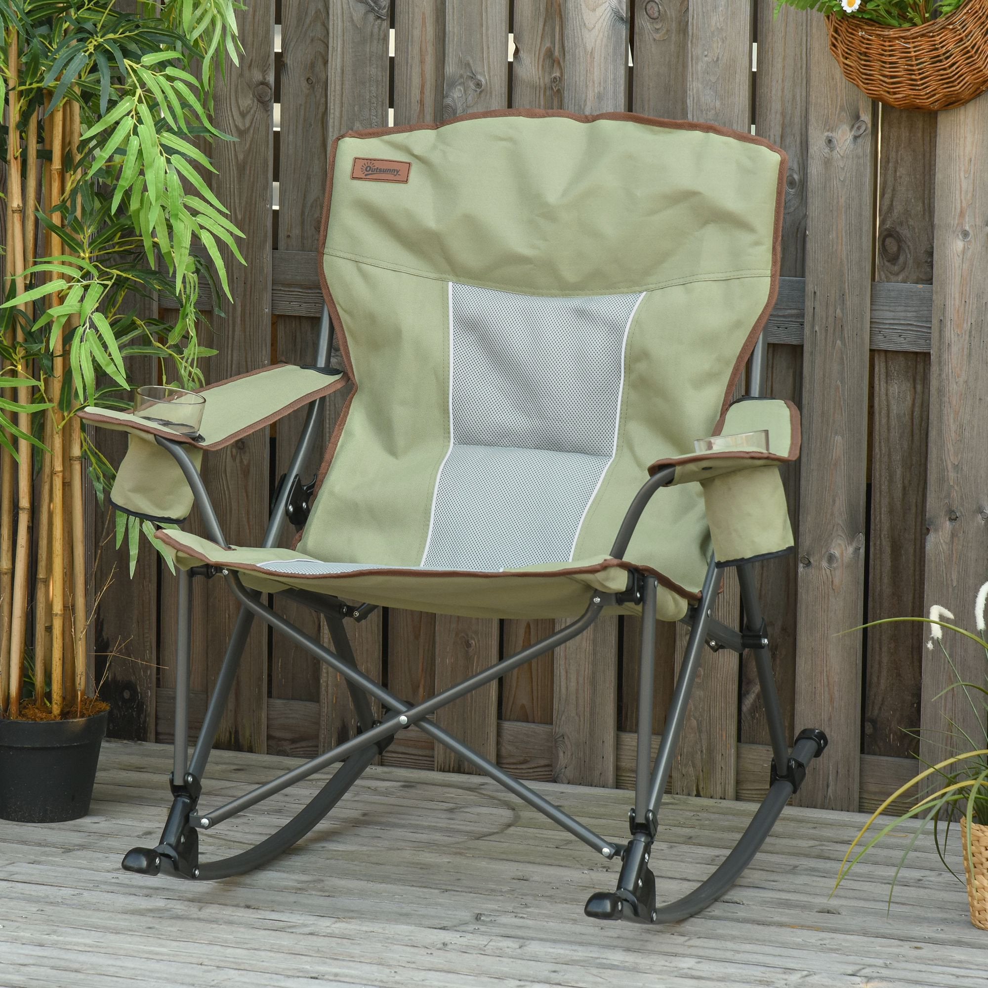 Camping Folding Chair Portable Rocking Chair w/ Armrest &; Cup Holder Compact and Sturdy in a Bag for Outdoor, Beach, Picnic, Hiking, Travel, Green Picnic Tables & Camping Chairs   at Gallery Canada