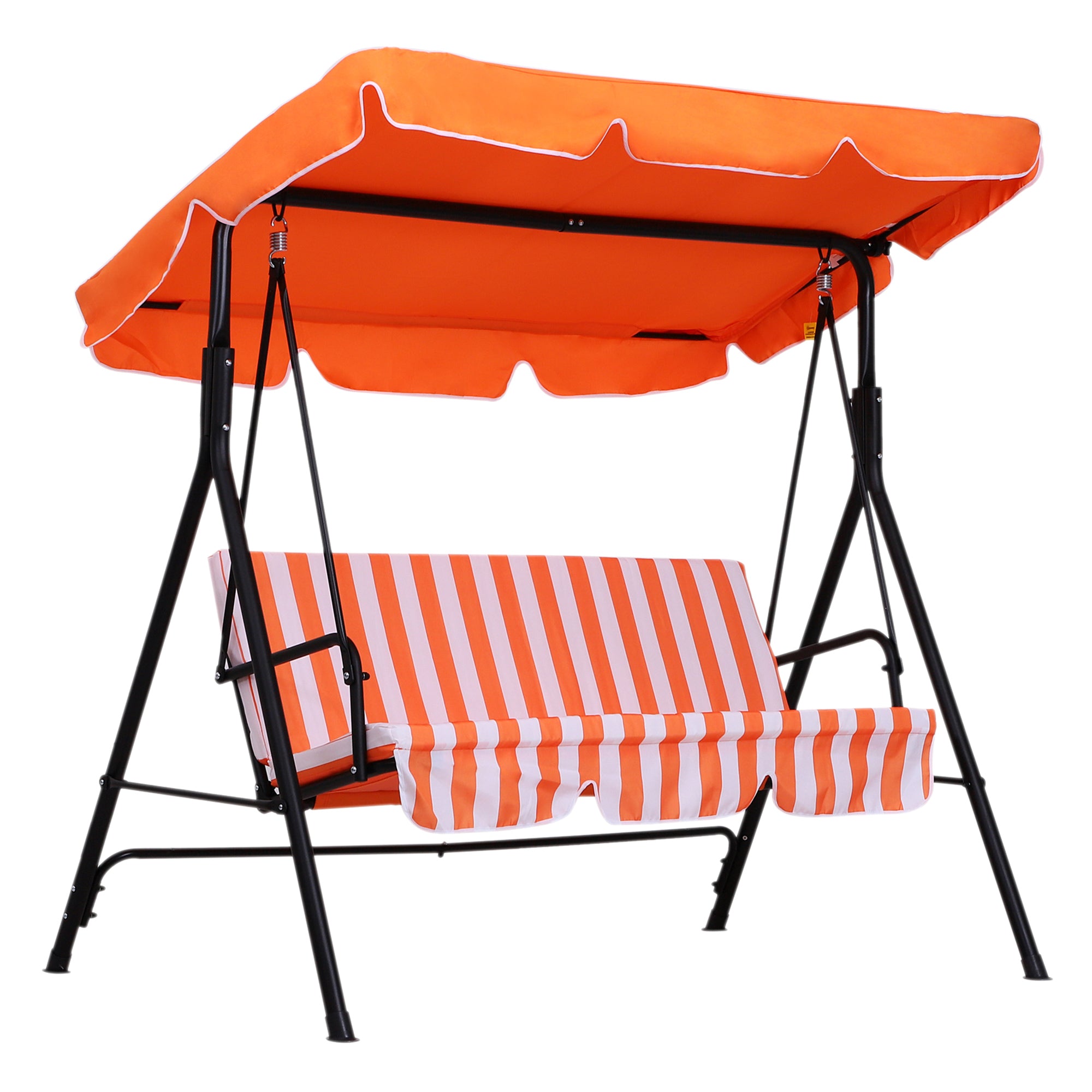 3-Seat Outdoor Patio Swing Chair with Adjustable Canopy and Removable Cushion, Weather-Resistant Steel Frame, Orange Porch Swings with Canopy   at Gallery Canada