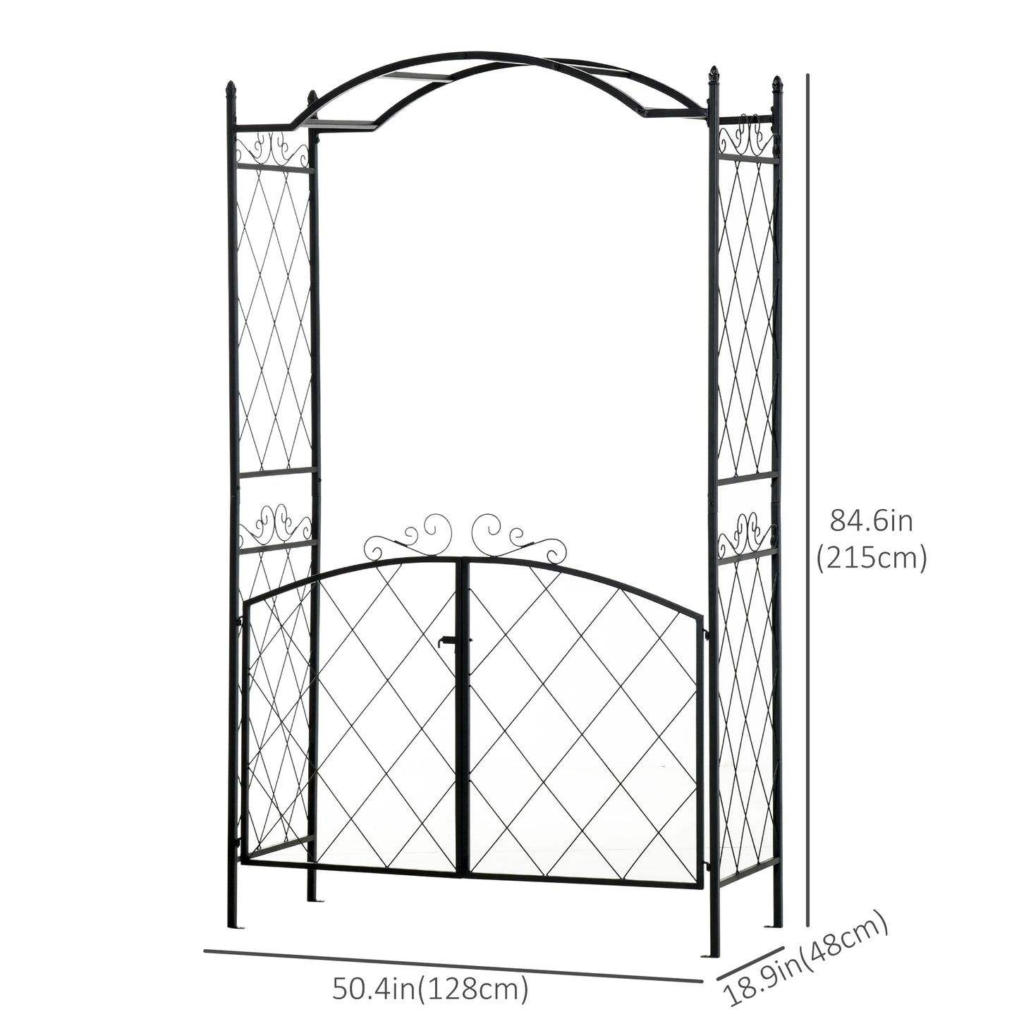 7FT Metal Garden Arch with Gate Climbing Planter Frame Backyard Decor for Vines Morning Glory Black - Gallery Canada