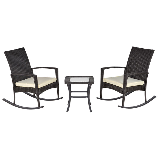 3 Pieces Patio Wicker Rocking Chair Set, Outdoor PE Rattan Bistro Set Conversation Rocker Set with 2 Chairs 1 Coffee Table for Backyard, Deck, Poolside, Dark Grey - Gallery Canada