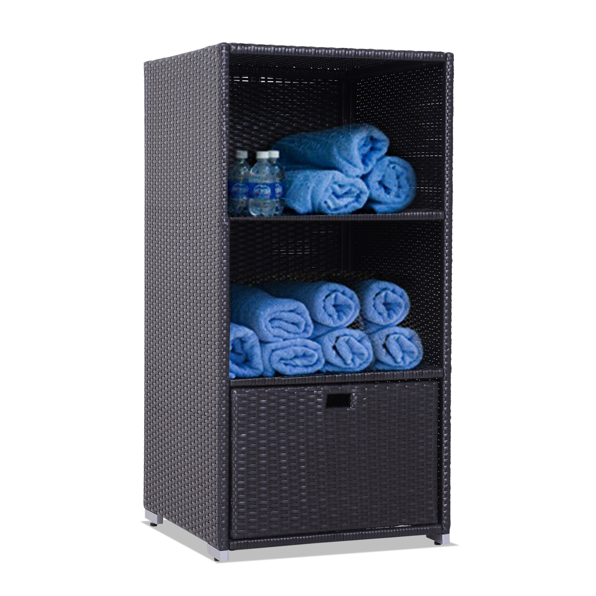 Rattan Wicker Outdoor Storage Cabinet with Shelf and Drawer, Dark Brown Patio Storage Boxes   at Gallery Canada