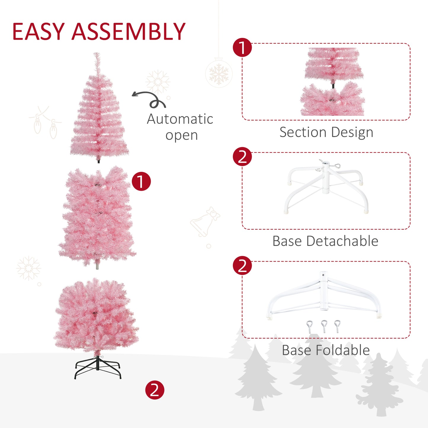 7FT Artificial Christmas Tree Holiday Xmas Holiday Pencil Tree Decoration with Automatic Open for Home Party, Pink Pencil Christmas Trees   at Gallery Canada