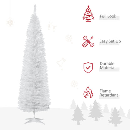 7' Pencil Christmas Tree, Slim Artificial Xmas Tree with Realistic Branches, Sturdy Metal Stand, White Pencil Christmas Trees   at Gallery Canada