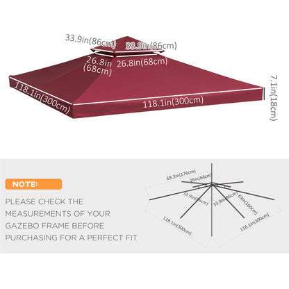 9.8' x 9.8' Square 2-Tier Gazebo Canopy Replacement Top Cover Outdoor Garden Sun Shade, Wine Red Gazebo Canopy Replacement   at Gallery Canada