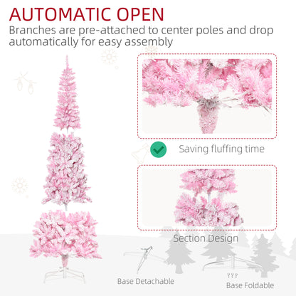 Prelit 7.5 Ft Snow Flocked Pencil Christmas Tree, 700 Branches, LED Lights, Pink Pre Lit Christmas Trees   at Gallery Canada