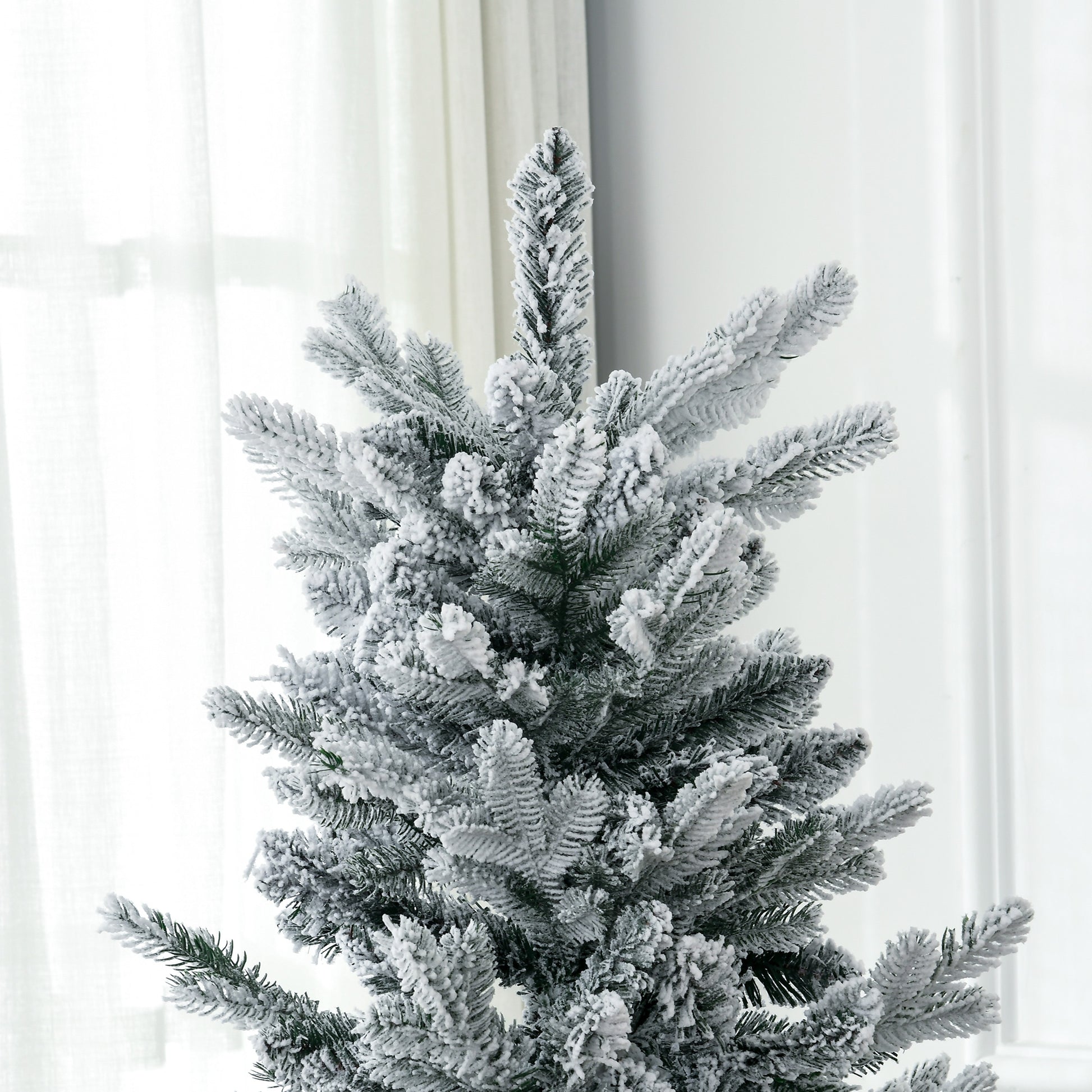 6' Artificial Flocked Christmas Tree with Snow Frosted Branches, Auto Open, Steel Base Pencil Christmas Trees   at Gallery Canada