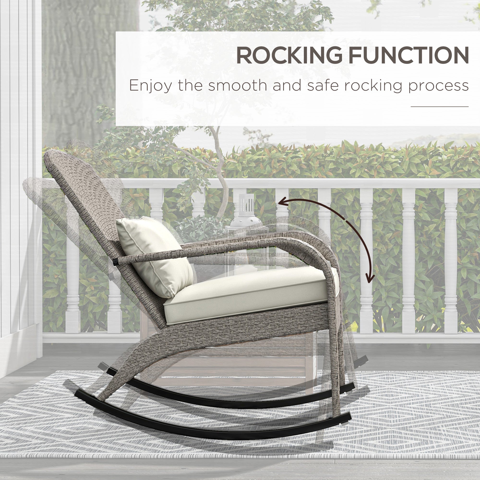 Adirondack Chair, Outdoor Wicker Rocking Chair with High Back, Seat Cushion and Pillow for Porch, Balcony, Cream White Patio Chairs   at Gallery Canada