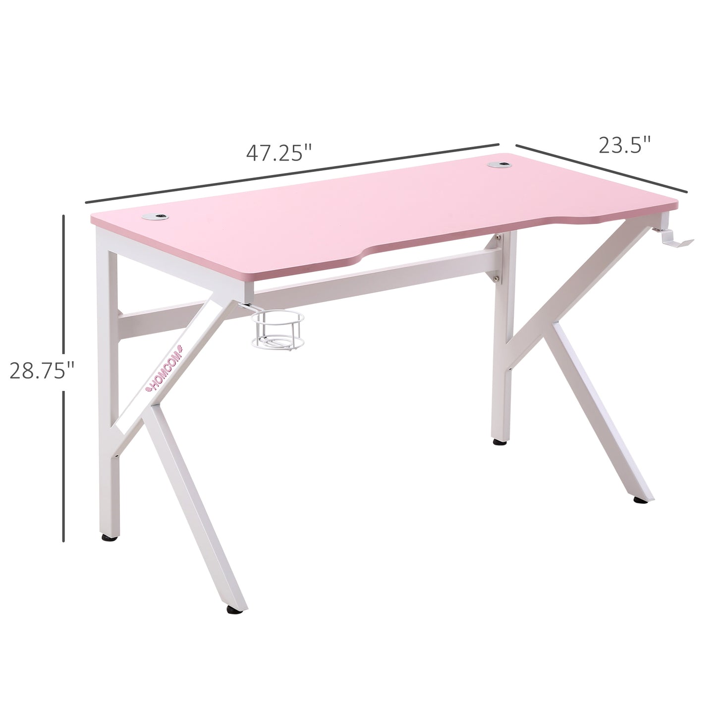 47 inch Gaming Desk, Racing Style Computer Table, Home Office Workstation with Rotatable Cup Holder, Headphone Hook, Gamepad Stand, Wire Port, Pink Gaming Desks   at Gallery Canada