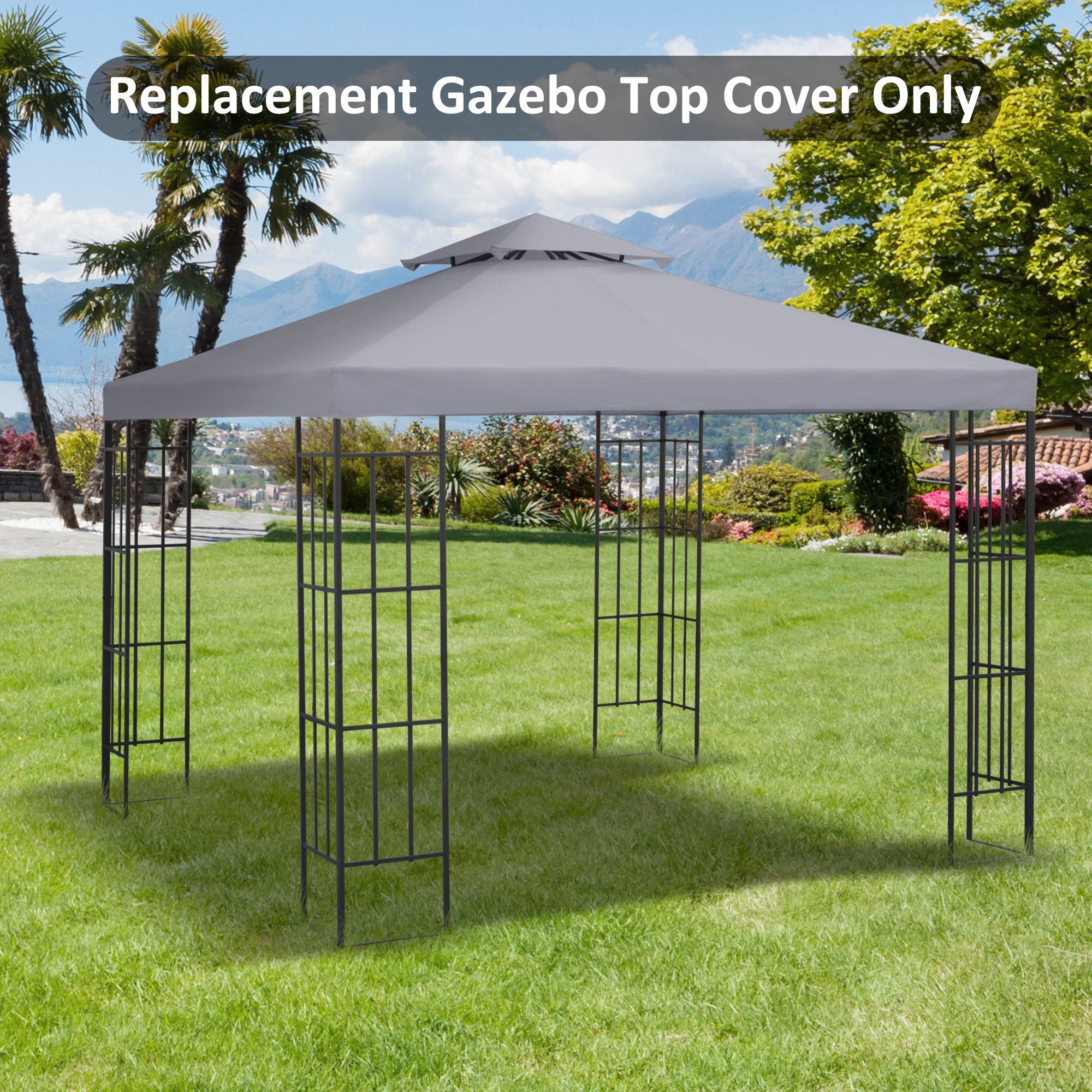 9.8' x 9.8' Square 2-Tier Gazebo Canopy Replacement Top Cover Outdoor Garden Sun Shade, Light Grey Gazebo Canopy Replacement   at Gallery Canada