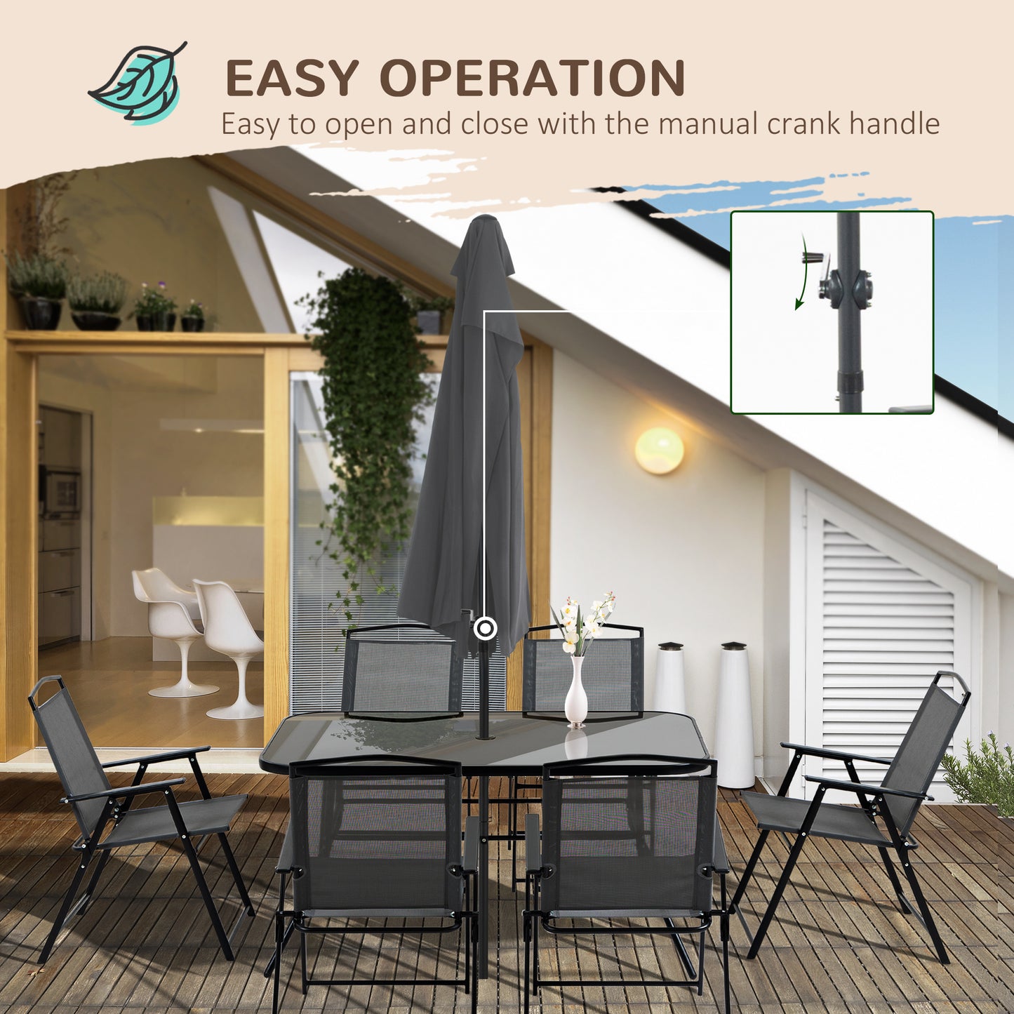 8 Piece Patio Dining Set for 6 with Umbrella, Outdoor Table and Chairs with 6 Folding Chairs with Mesh Seat and Rectangle Dining Table with Umbrella Hole, Black - Gallery Canada