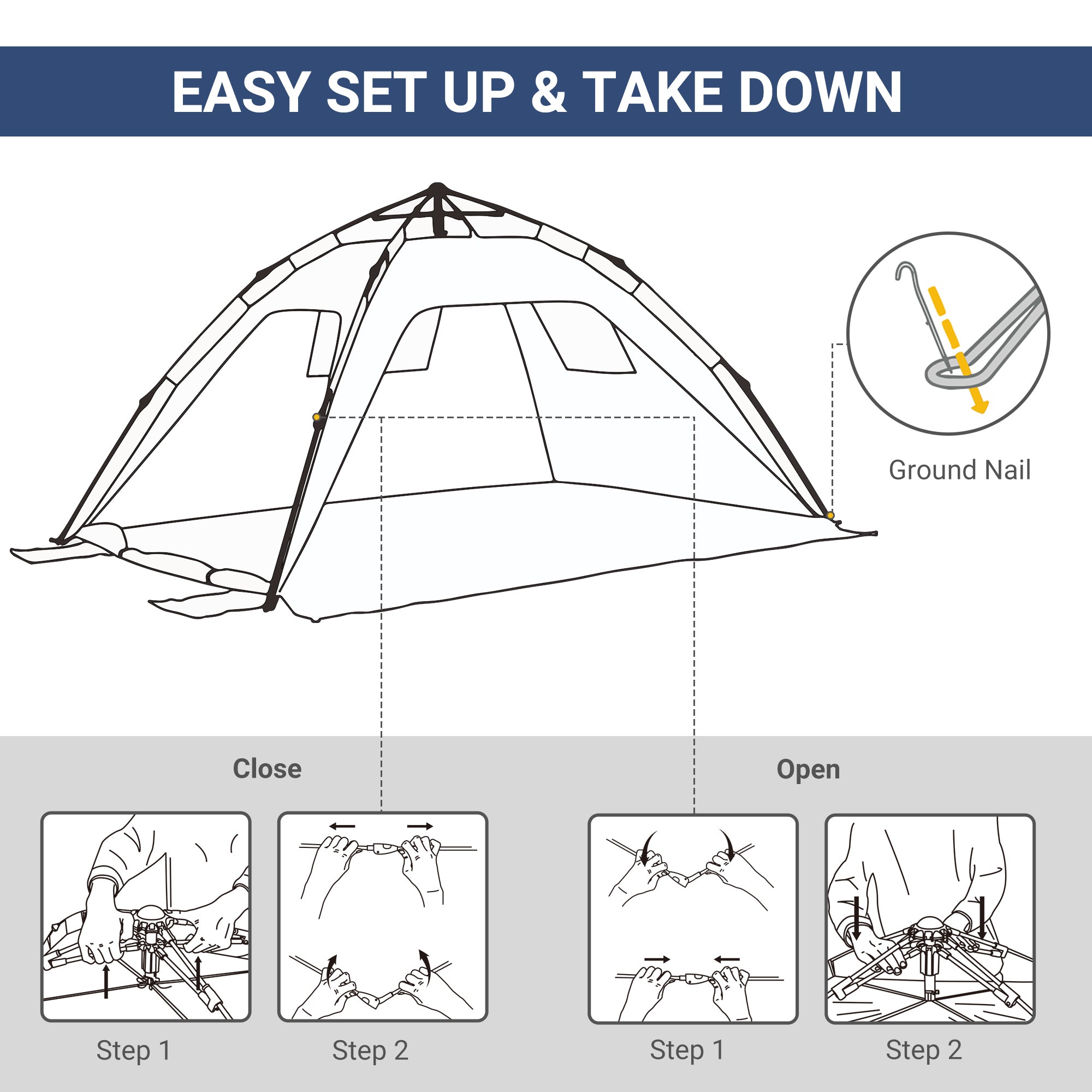 Pop Up Beach Tent for 1-2 Person, Partable Instant Sun Shelter with 2 Mesh Windows, 2 Doors, Carrying Bag, Dark Blue Camping Tents   at Gallery Canada