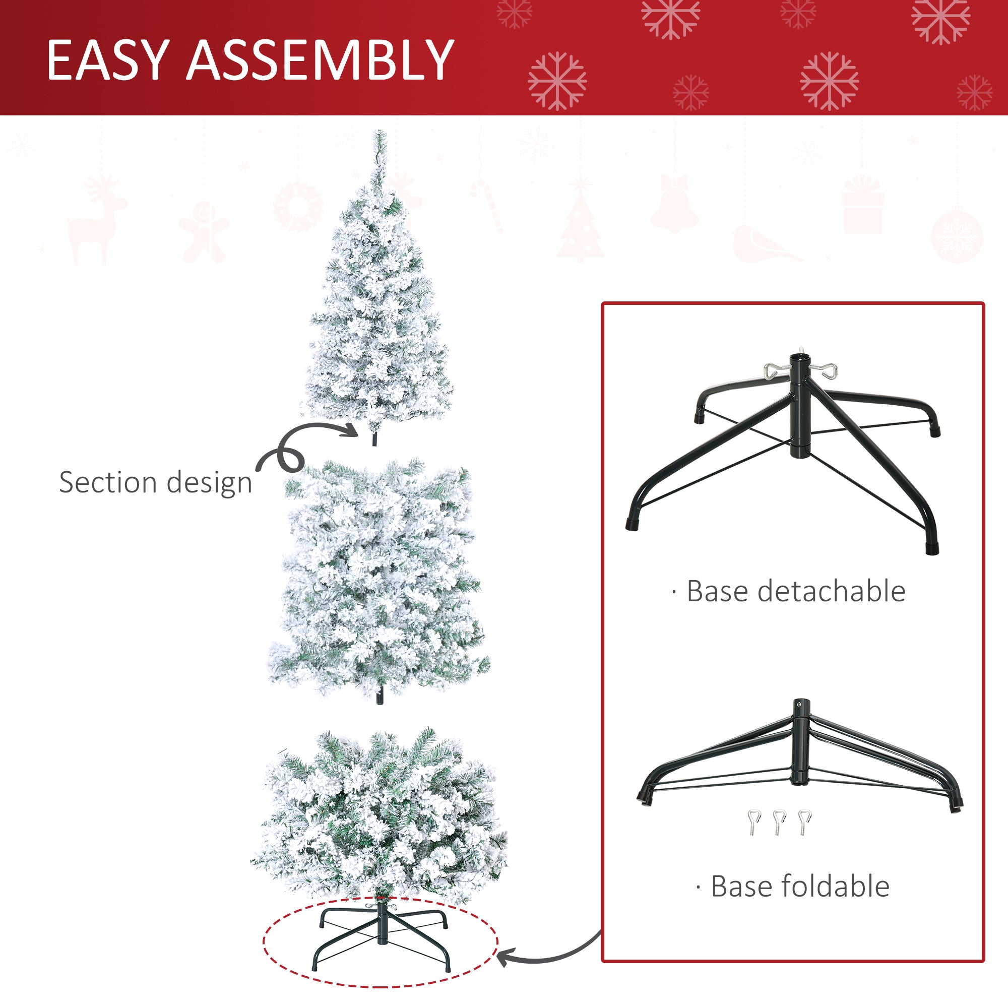 6ft Prelit Artificial Pencil Christmas Tree, Snow Flocked Slim Xmas Tree with Warm White LED Lights - Green Pre Lit Christmas Trees   at Gallery Canada