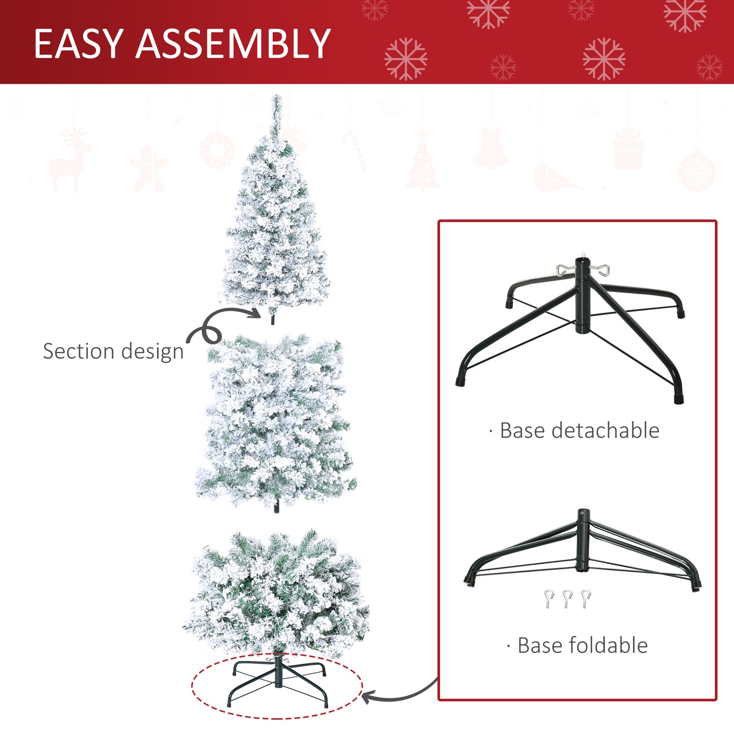 6ft Prelit Artificial Pencil Christmas Tree, Snow Flocked Slim Xmas Tree with Warm White LED Lights - Green Pre Lit Christmas Trees   at Gallery Canada