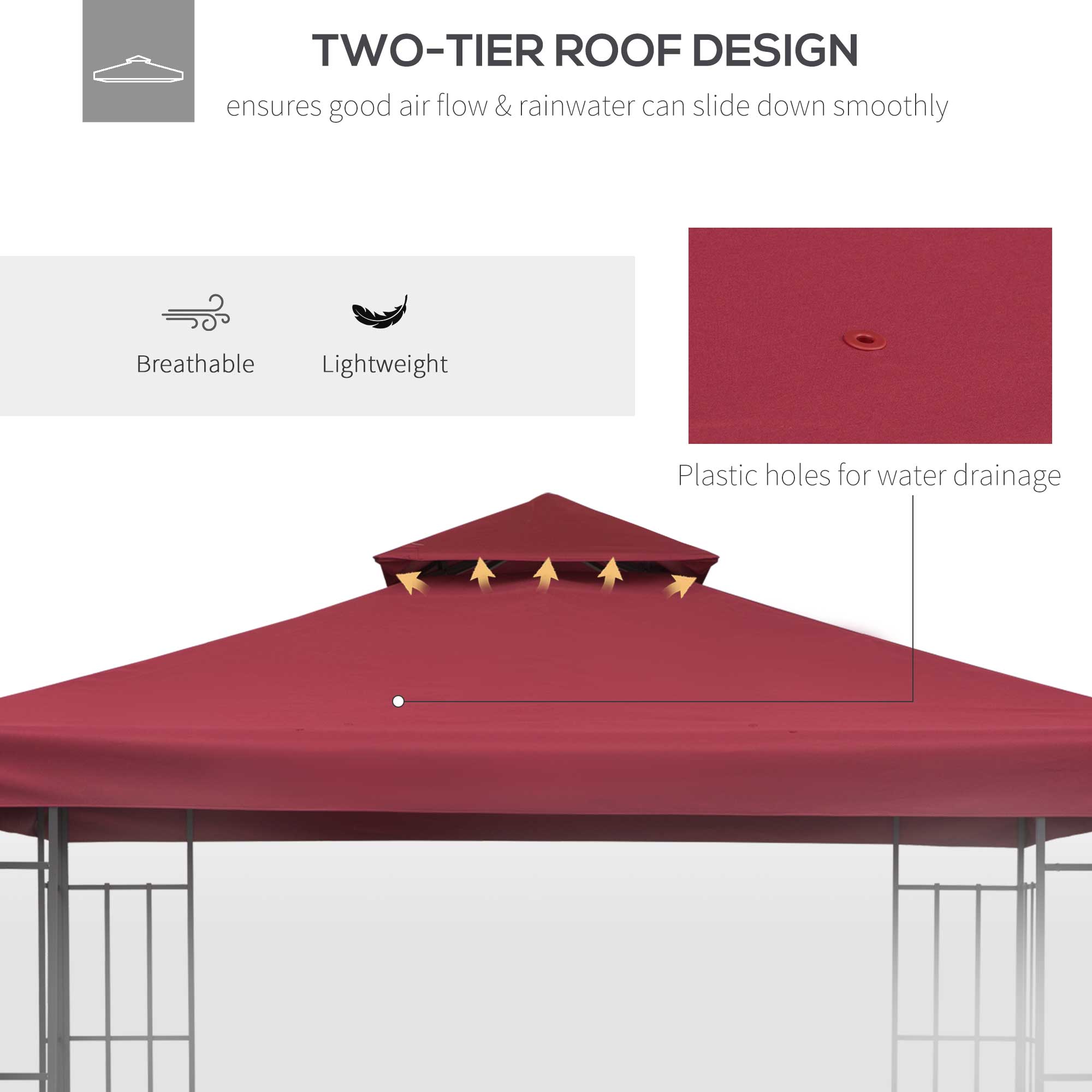 9.8' x 9.8' Square 2-Tier Gazebo Canopy Replacement Top Cover Outdoor Garden Sun Shade, Wine Red Gazebo Canopy Replacement   at Gallery Canada