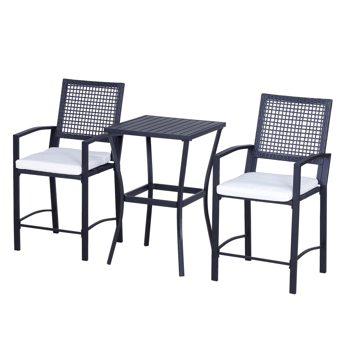 3 Pieces Outdoor Wicker Bar Set, Classic Bistro Bar Set Garden Rattan Style Patio Bar Table &; High Chairs w/ Cushions Home Bar Furniture Cream White Bistro Sets Black  at Gallery Canada