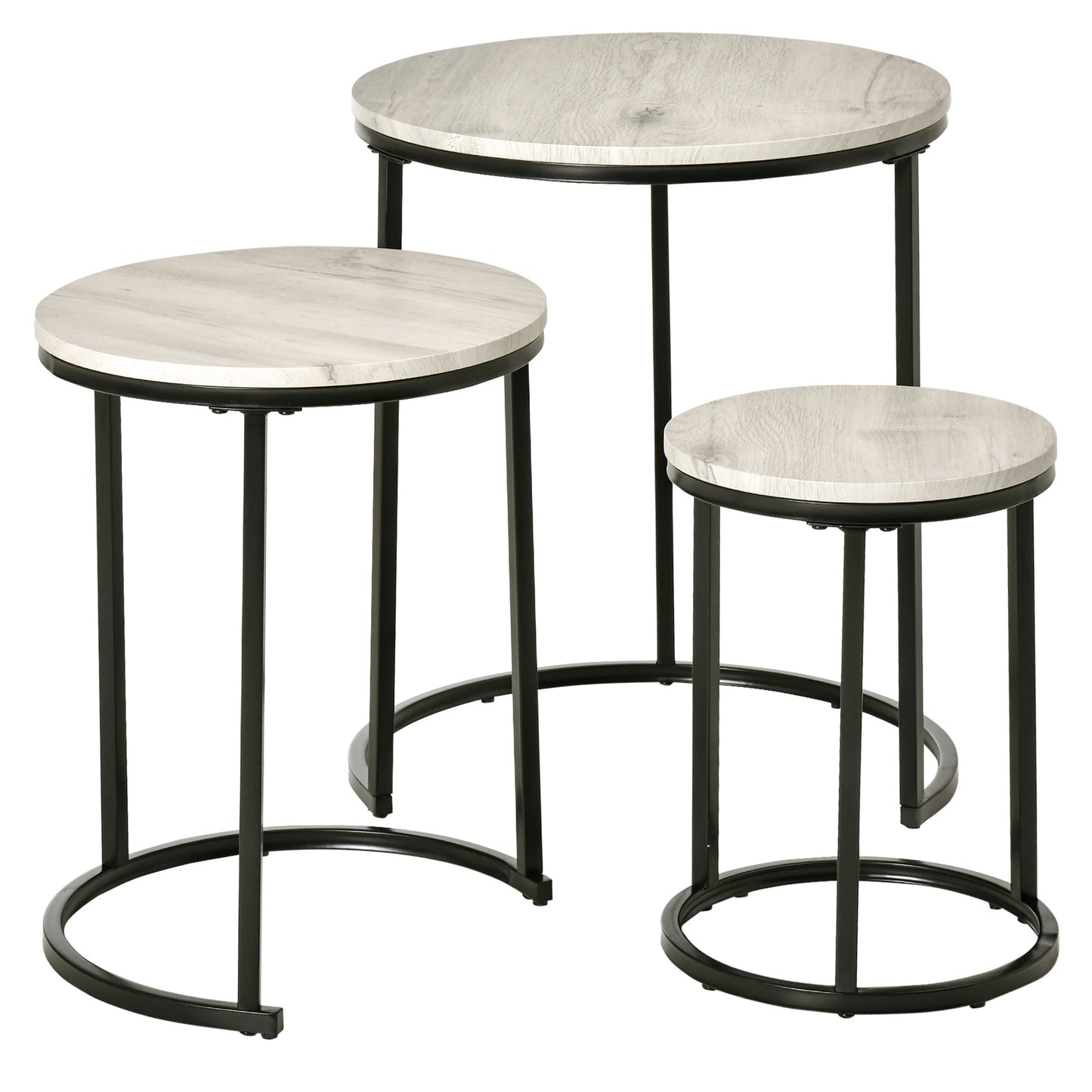 Nesting Tables Set of 3, Round Coffee Table, Modern Stacking Side Tables with Wood Grain Steel Frame for Living Room, Grey Side Tables   at Gallery Canada