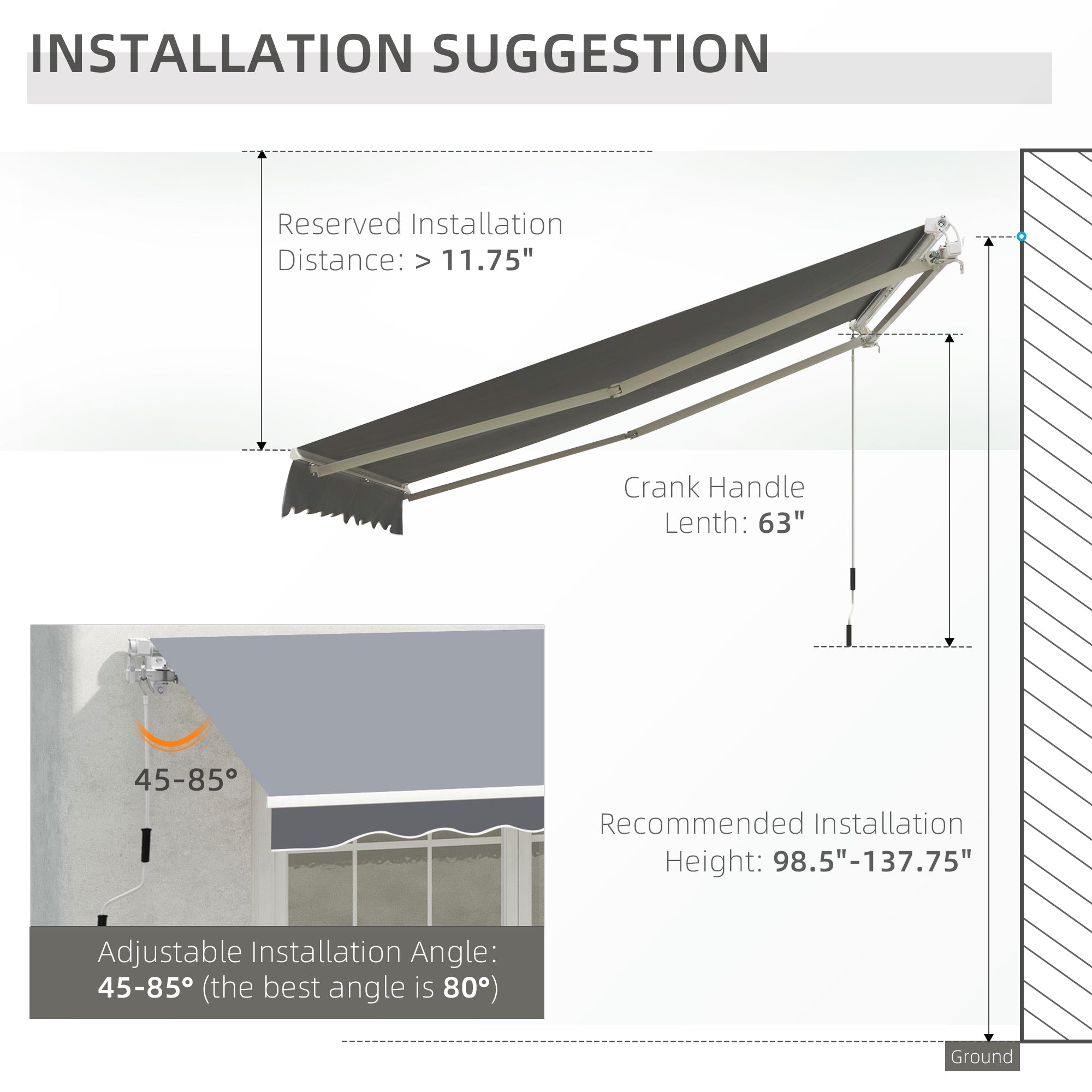 8' x 7' Retractable Awning, Patio Awnings, Sunshade Shelter with 280g/m² UV &; Water-Resistant Fabric and Aluminum Frame for Deck, Balcony, Yard, Grey Deck Awnings   at Gallery Canada