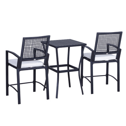 3 Pieces Outdoor Wicker Bar Set, Classic Bistro Bar Set Garden Rattan Style Patio Bar Table &; High Chairs w/ Cushions Home Bar Furniture Cream White Bistro Sets   at Gallery Canada