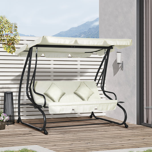 3 Seater Patio Swing Chair Convertible Cushioned Bed Outdoor Porch with Canopy and Pillow - Gallery Canada