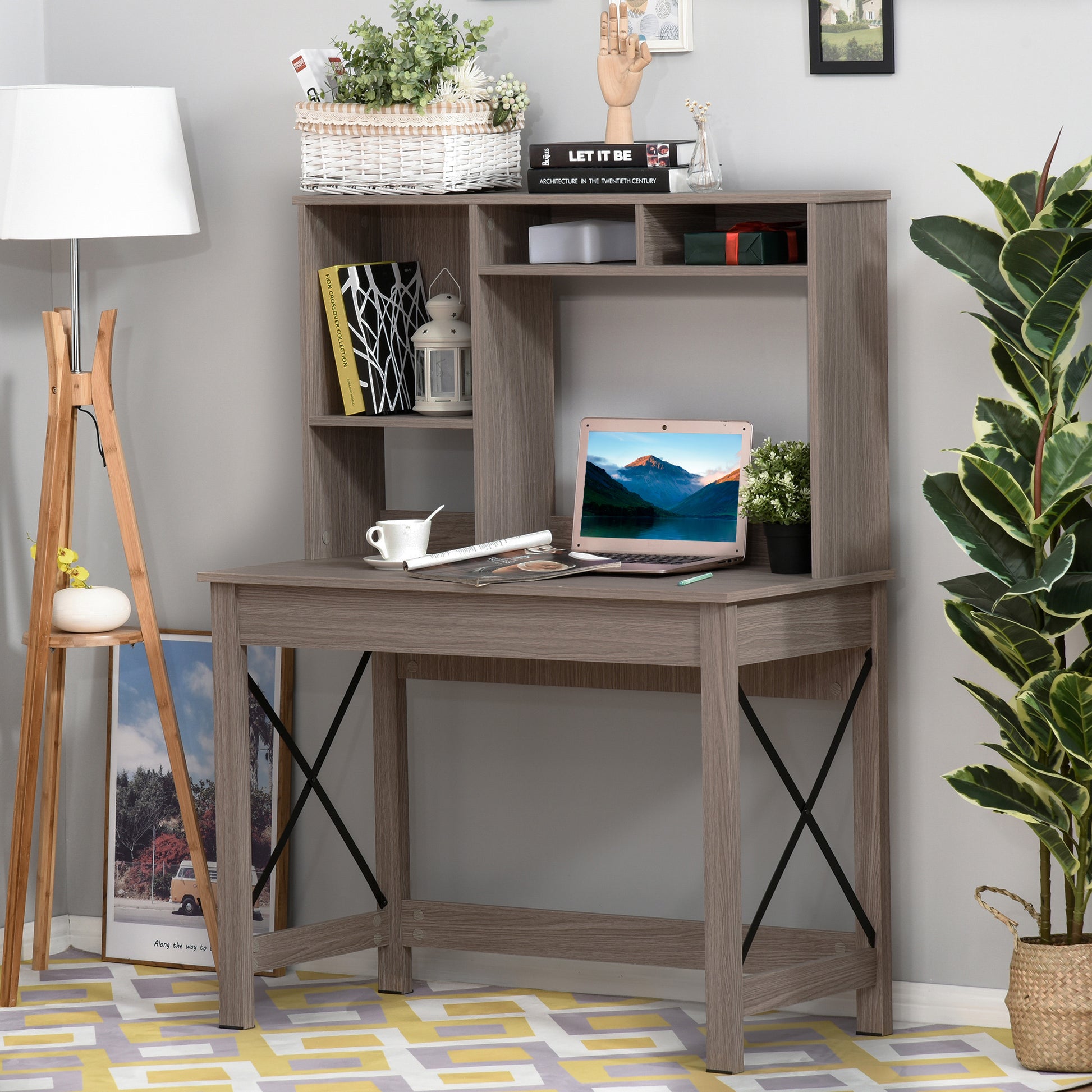 Computer Desk with Storage, Study Table with Bookshelves for Writing Work Bedroom Home Office Workstation, Brown Writing Desks   at Gallery Canada