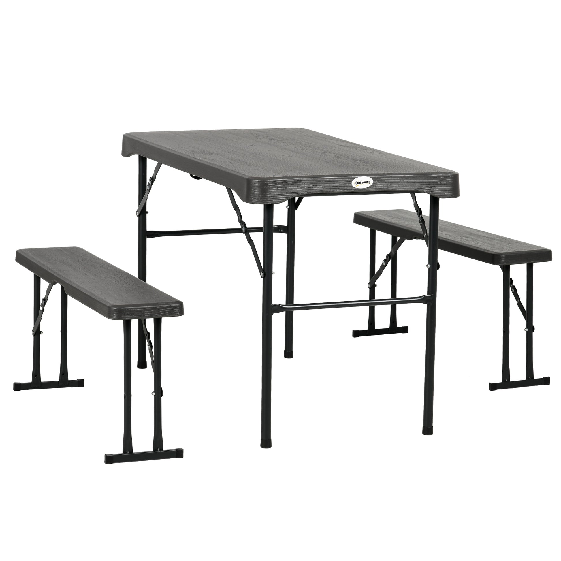 72" Folding Picnic Table Set, 2 Benches, 3-Piece Outdoor HDPE German Style Biergarten Foldable Beer Table for 4, Dark Grey Bistro Sets Multi Colour  at Gallery Canada