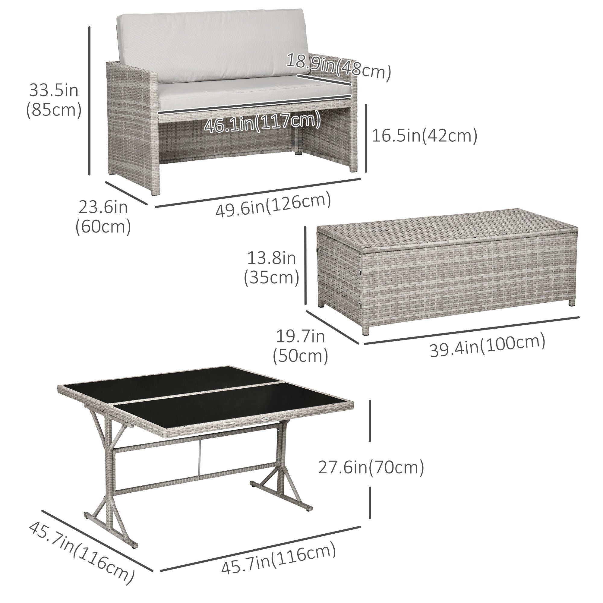 6-Seater Wicker Patio Dining Set with Cushions, Glass Tabletop, Gray Outdoor Dining Sets   at Gallery Canada