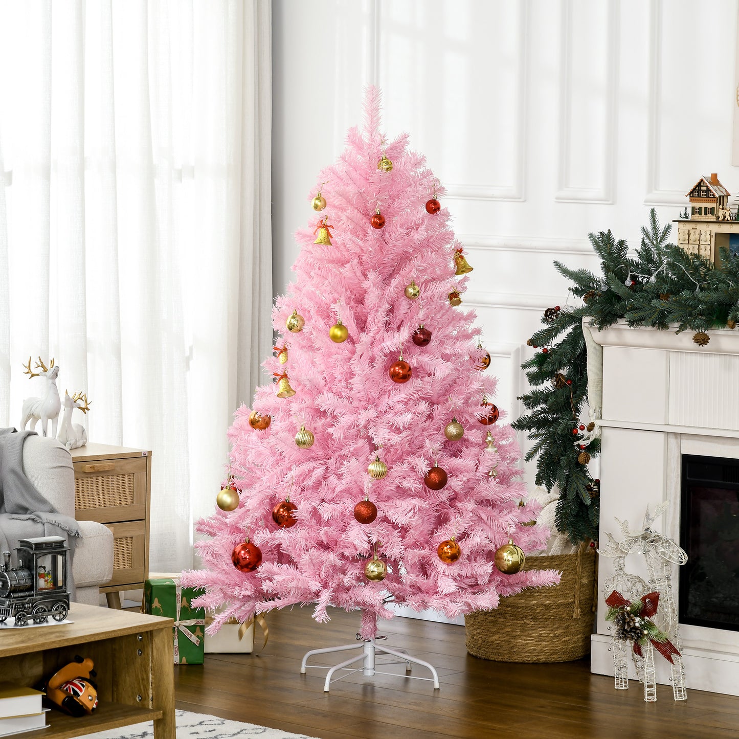 5' Artificial Pink Christmas Tree with Auto Open, Steel Base, Wide Shape for Indoor Xmas Decoration Artificial Christmas Trees   at Gallery Canada