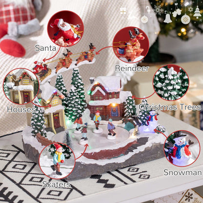 Christmas Village, Santa and Deer Skating Pond Animated Winter Wonderland Set with Multicolored LED Light, Plug-In Christmas Decoration - Gallery Canada