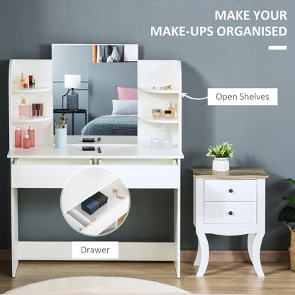 Vanity Table Wood Dressing Table w/ Makeup Mirror, Big Drawers, Open Shelf for Bedroom White Dressing & Vanity Tables   at Gallery Canada