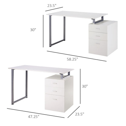 47" L Computer Desk Writing Table Workstation with Multi-Use Reversible File Drawers Metal Frame Home Office Furniture, White Writing Desks Multi Colour  at Gallery Canada