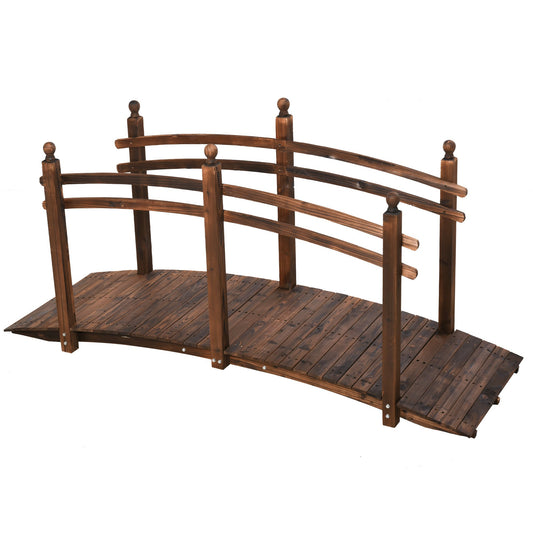 7.5' Fir Wood Garden Bridge Arc Walkway with Side Railings, Perfect for Backyards, Gardens, &; Streams, Stained - Gallery Canada