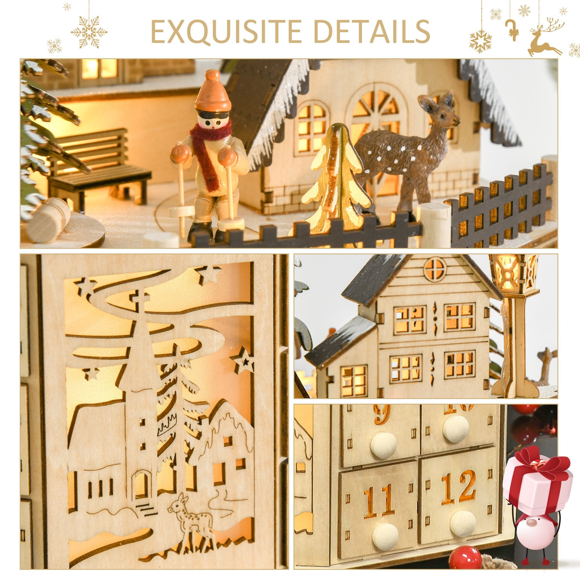 Wooden Christmas Advent Calendar, Lighted 24 Days Countdown to Christmas Table Decoration with Drawers for Kids and Adults, Battery Operated, Natural Christmas Advent Calendars   at Gallery Canada