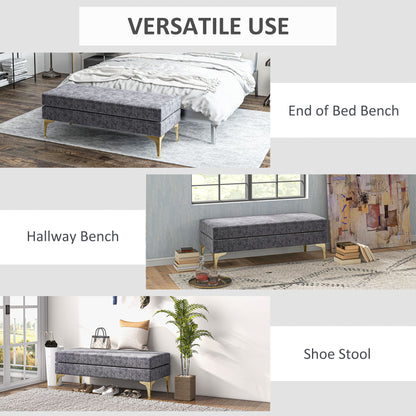 Upholstered Bench, 48" End of Bed Bench, Entryway Bench with Double Layer Seat Cushions and Steel Legs for Bedroom, Dark Grey Storage Ottomans & Benches   at Gallery Canada