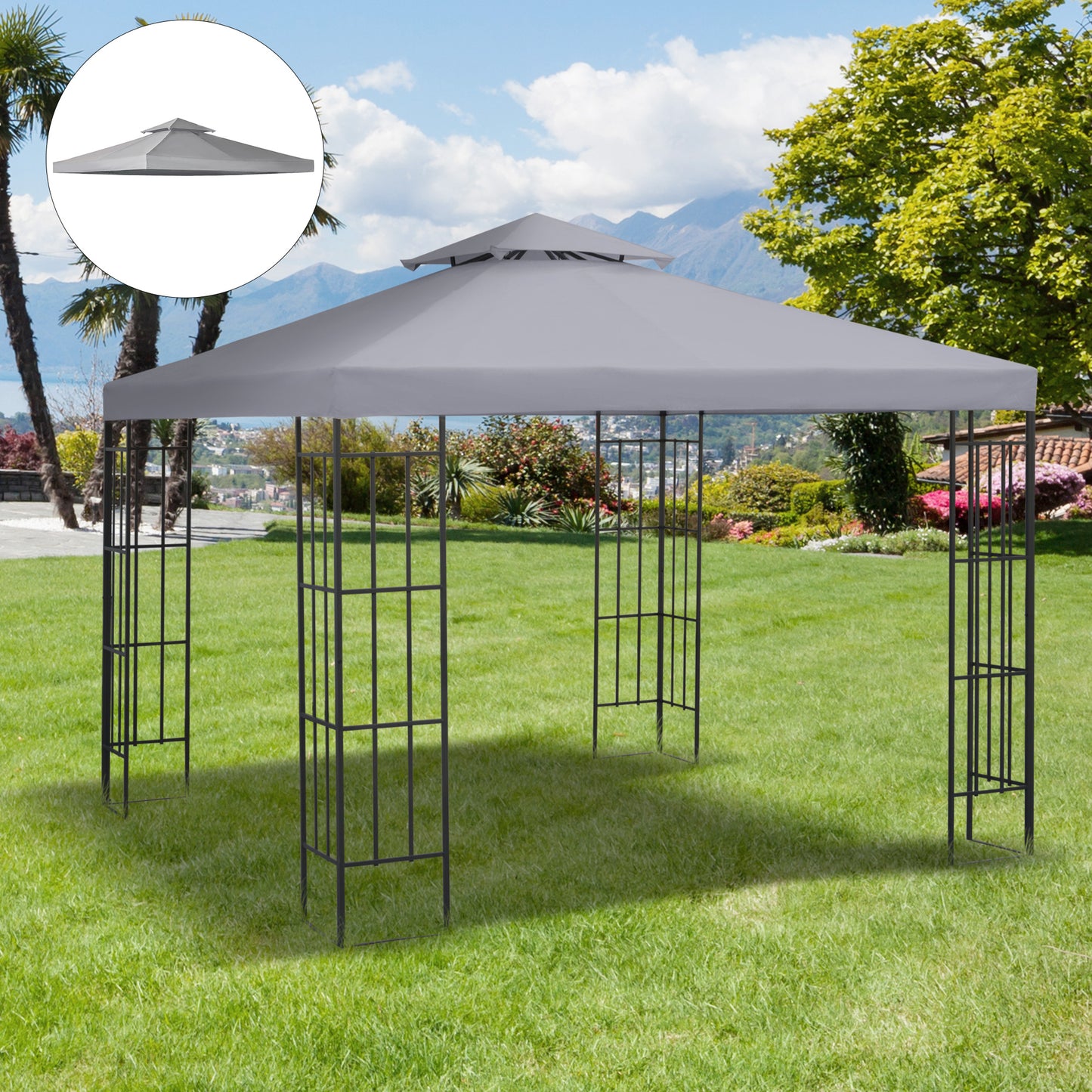 9.8' x 9.8' Square 2-Tier Gazebo Canopy Replacement Top Cover Outdoor Garden Sun Shade, Light Grey Gazebo Canopy Replacement   at Gallery Canada