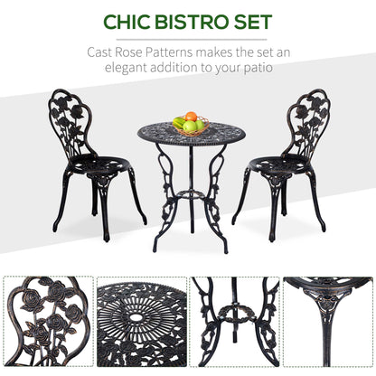 3PCs Patio Bistro Set, Outdoor Cast Aluminum Garden Table and Chairs with Umbrella Hole for Balcony, Bronze Bistro Sets   at Gallery Canada