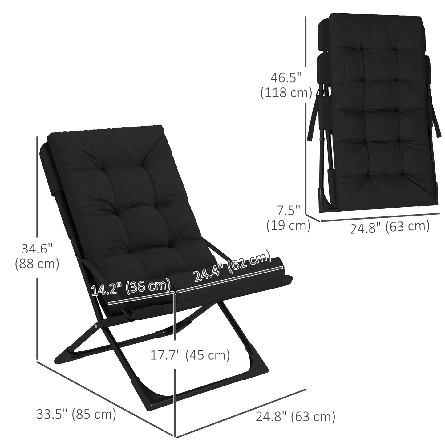 Outdoor Folding Lawn Chair, Foldable Chair with Cushion, Armrest and Steel Frame for Poolside, Deck, Backyard Patio Chairs   at Gallery Canada