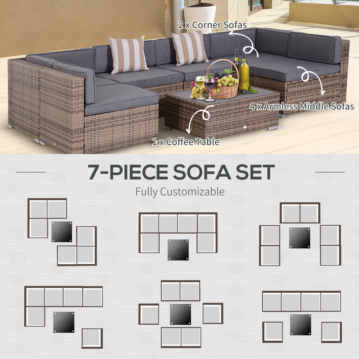 7-Piece Patio Furniture Sets Outdoor Wicker Conversation Sets All Weather PE Rattan Sectional Sofa, Grey Patio Furniture Sets   at Gallery Canada