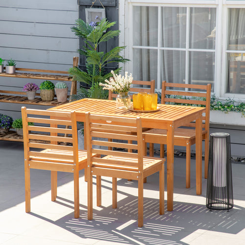 5 Pieces Patio Dining Set for 4, Wooden Outdoor Table and Chairs with Slatted Design for Garden, Patio, Backyard, Orange